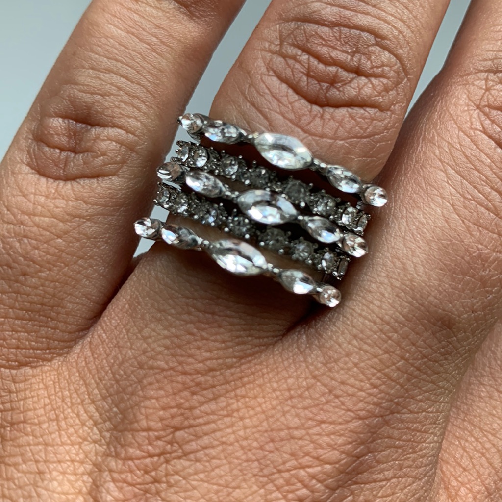Adjustable Silver Rhinestone Ring